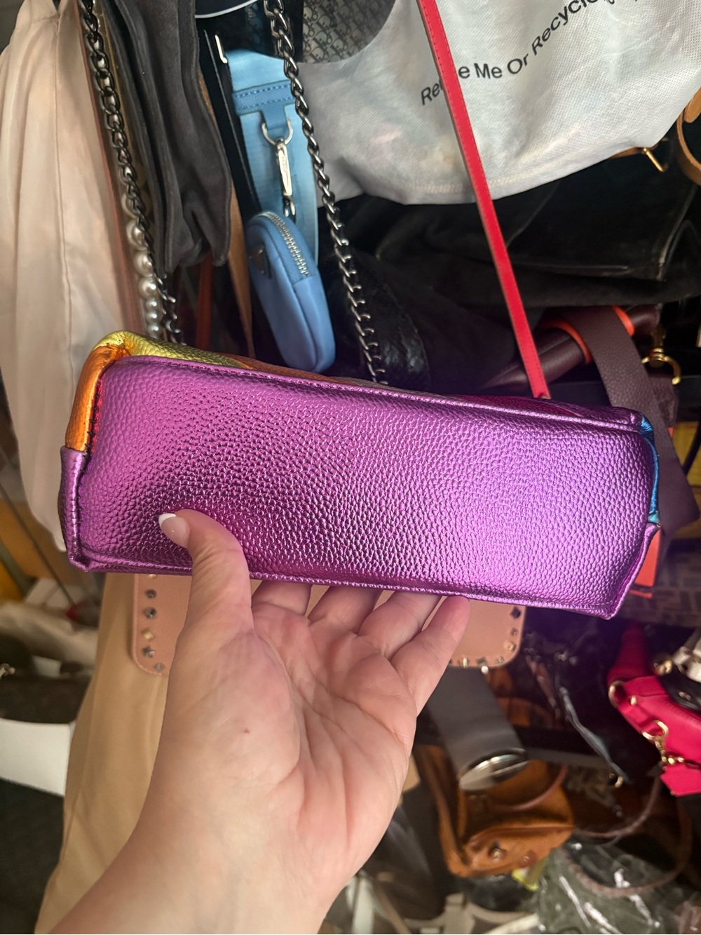 Kurt Geiger Multicolor Metallic Leather Diagonal-Stripe Shoulder Bag - Picture 5 of 9